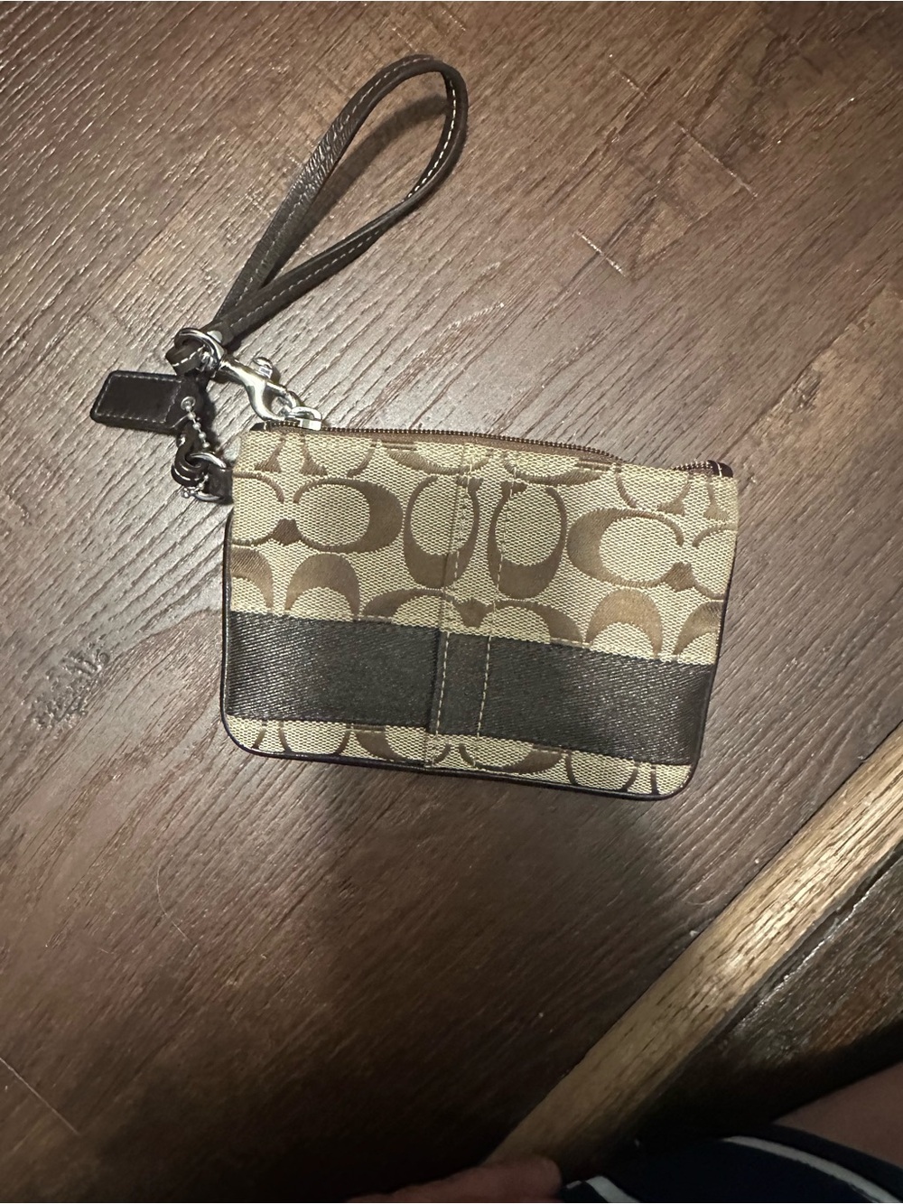 Coach Brown/Tan Signature Canvas Wristlet with Dark Brown Trim